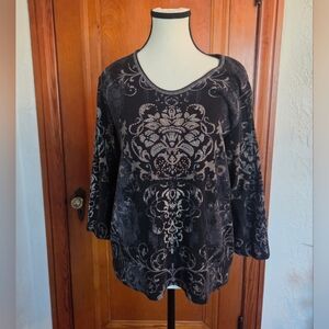 Cactus Black Velvet-Print Long Sleeve Top with Design Vintage90s/y2k